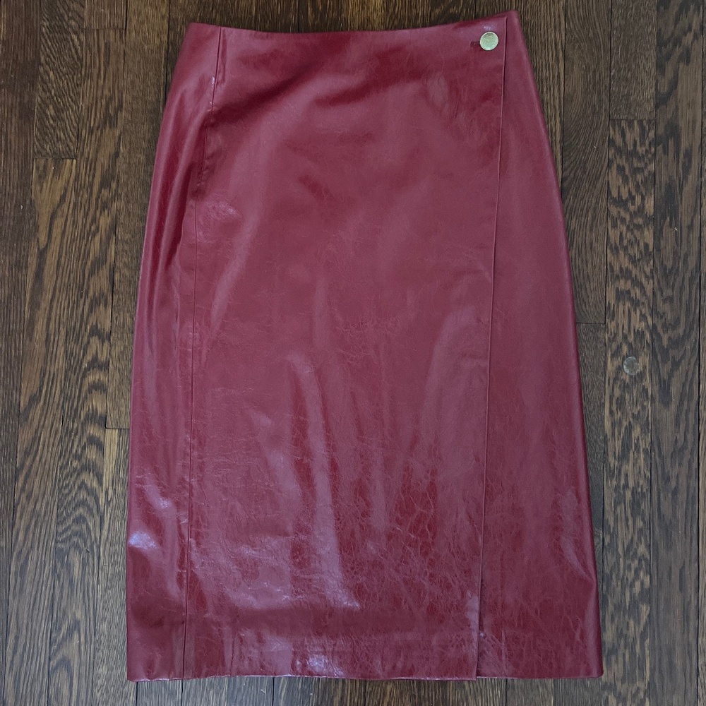 J.CREW Collection Berry Sangria Wrap Skirt In Faux Patent Leather Size 4NWT